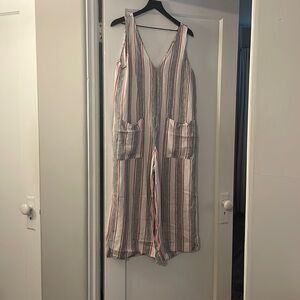 GAP linen jumpsuit in blacks/cream/red stripe